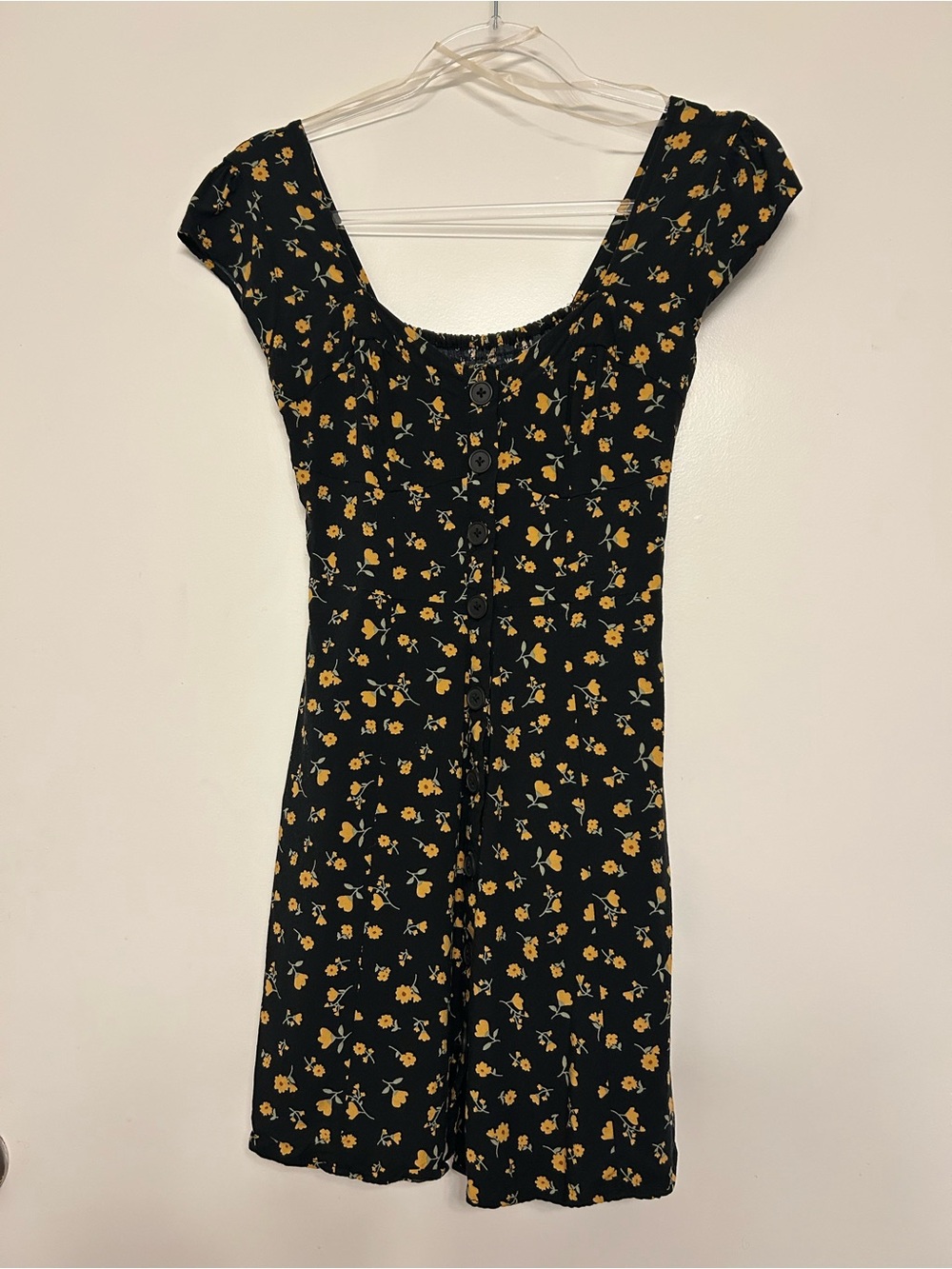 Aeropostale Black Mini Dress with Yellow Floral Print Size XS - Picture 3 of 9
